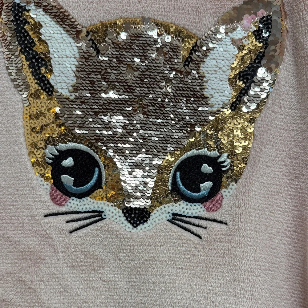 H&M Pink Fleece Sweatshirt with reversible Sequin Fox sz 8-10